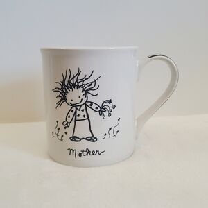 𝅺ENESCO Mother Glossy White Black Coffee Cup Mug 16 Oz